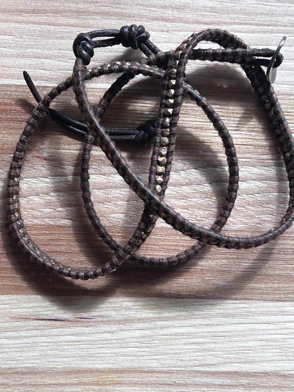 Chan Luu Leather Brown Leather Wrap Bracelet with Gold beads and Sterling Clasp - Picture 4 of 5